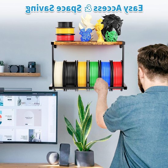 3D Printer Filament Opslagrek, Wandgemonteerde Spoelhouder, 2-niveau Filament Organizer voor Efficiënte 3D Print Studio en Werkplaats (2 Stuks) — afbeelding 3