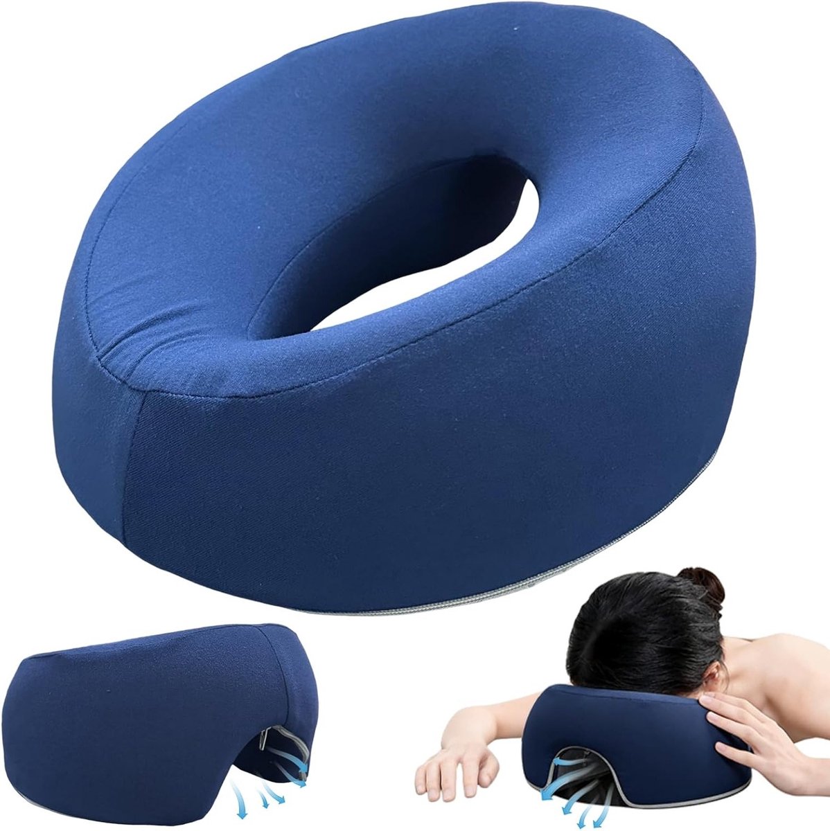 Ergonomisch gezichtsmassagekussen van traagschuim, ademend en wasbaar voor ontspanning, spa en cosmetica, marineblauw