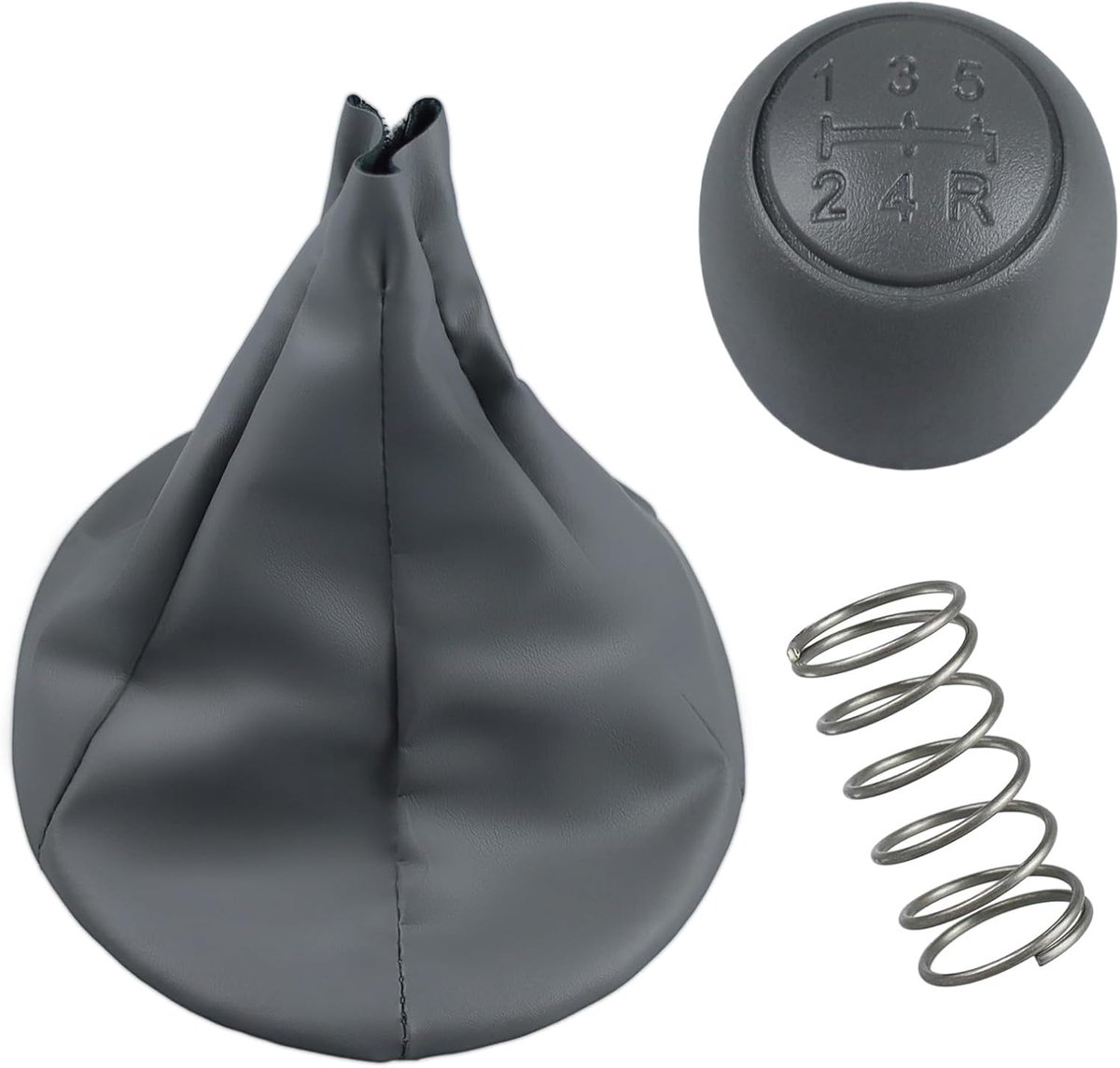 SnelShoppen - Shift Cover en Schakelknop 5-Speed Set - Vervangingsset met Veer voor Fiat Panda 169 (2003-2011) - Faux Leer en ABS - Grijs
