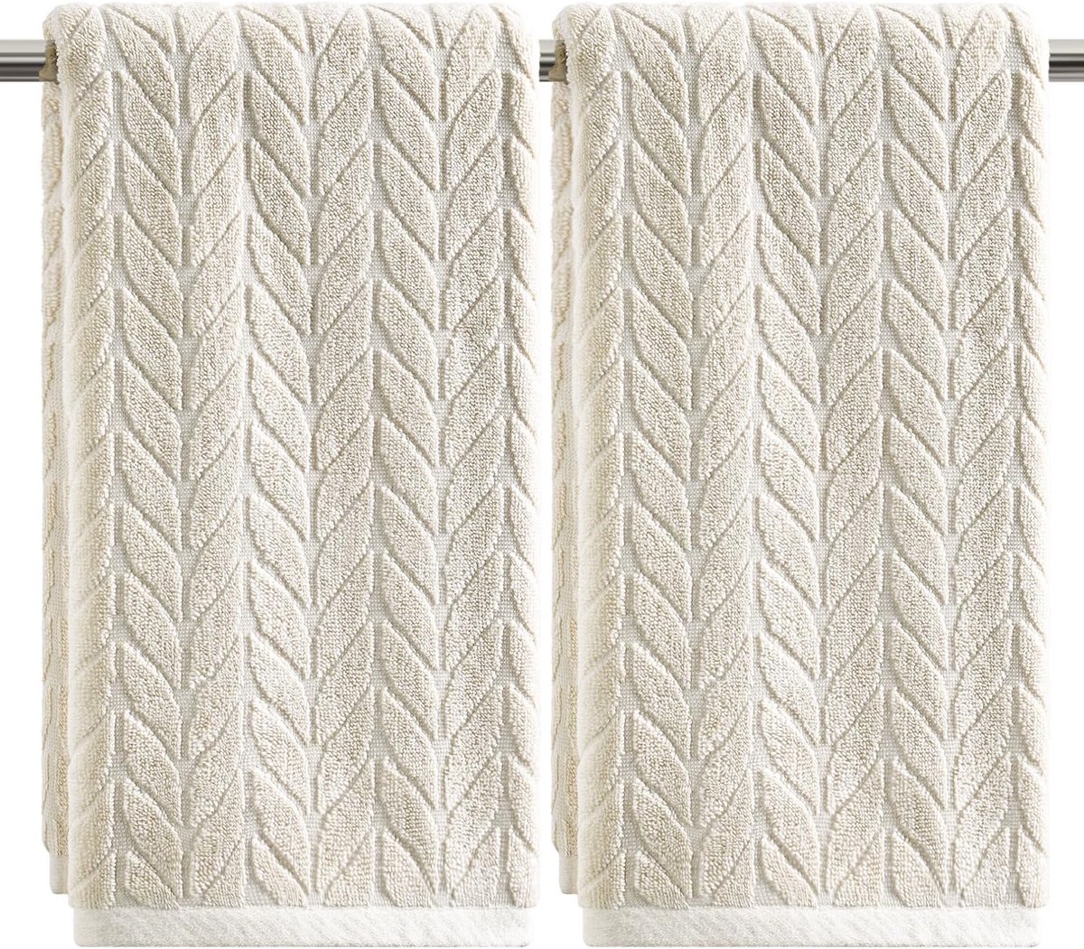 SnelShoppen - Set van 2 Beige 3D Visgraat Handdoeken 35 x 75 cm, 100% Katoen, Zacht en Absorberend, Ideaal voor Badkamerdecoratie en Keuken