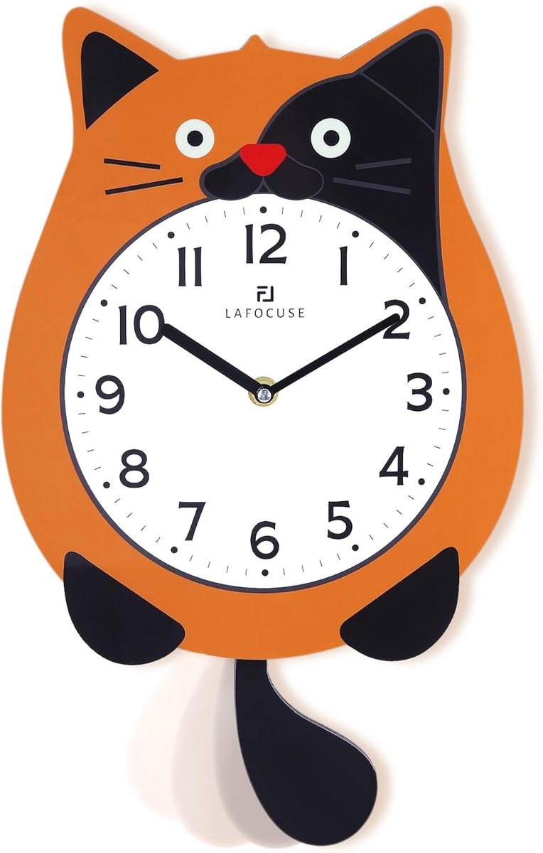 SnelShoppen - Schattige Wandklok voor Kinderen - Kat met Beweeglijke Staart - Stille, Modern, Batterij Aangedreven - Decoratieve Klok voor Kinderkamer