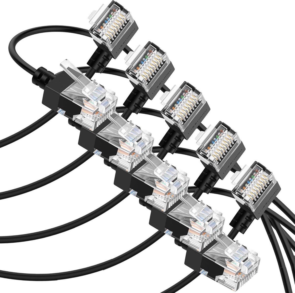 SnelShoppen - Cat6A Ethernet Kabel 90 Graden Hoek 3M - 5 Stuks Flexibel Ultra Dun RJ45 Patch Kabel voor Hoge Snelheid 10Gbps 550MHz voor PC, Router, P