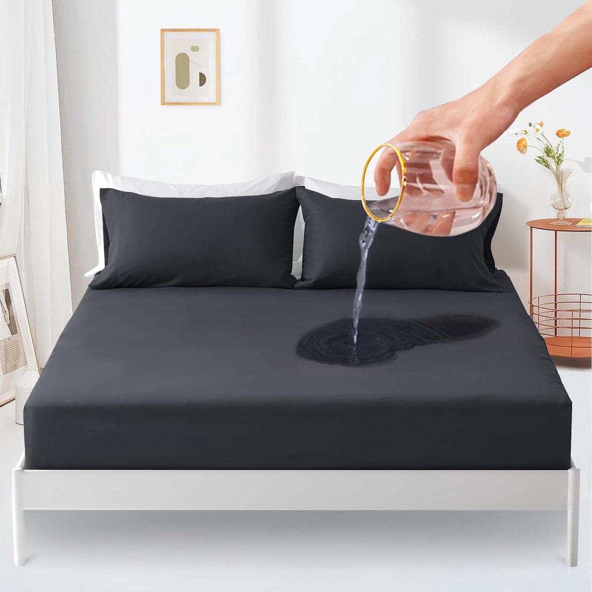 SnelShoppen - Waterproof Matrasbeschermer 200x200 cm - Fitted Sheet - Ademend - Incontinentie - Vuil- & Vochtbescherming - Anthraciet Grijs