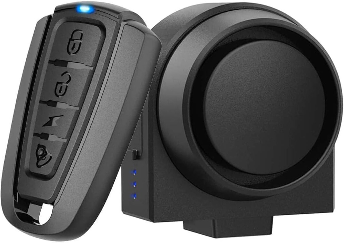 SnelShoppen - Fietsalarm met Afstandsbediening, 113 dB Motorralarm, Draadloze Vibratie- en Bewegingssensor, Waterdichte Sirene voor E-Bike, Scooter, F