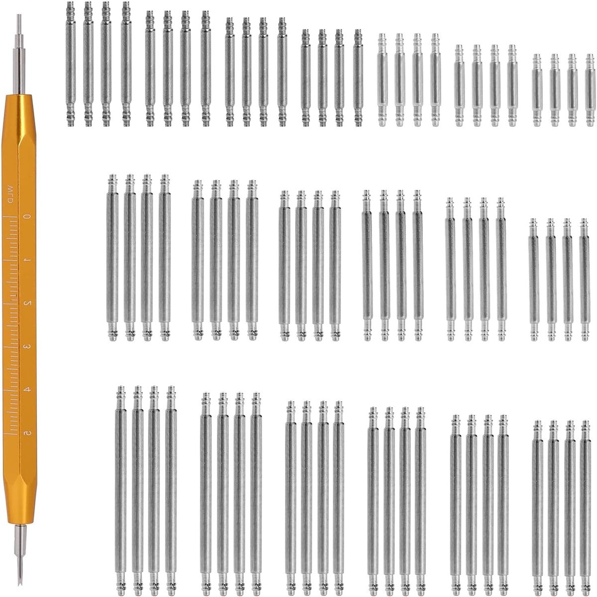 Complete Set van 76 Horlogeband Pen Vervangingen, 19 Maten, 1.5 mm Dikte, Duurzaam RVS, Horloge Reparatie Gereedschap en Accessoires