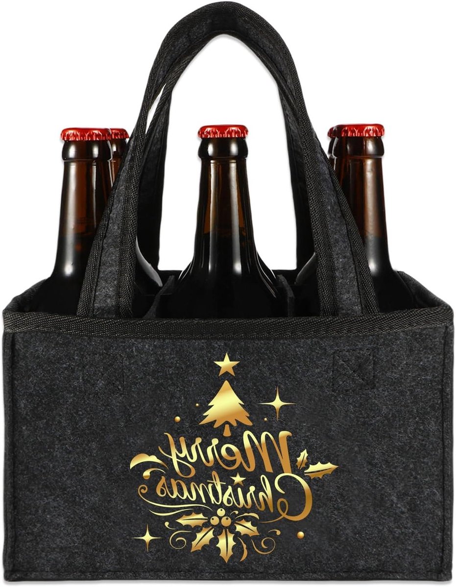 Flessenhouder voor 6 Flessen - Handtas voor Mannen - Bier Cadeaus voor Kerst en Adventskalender met Feestelijke Motieven