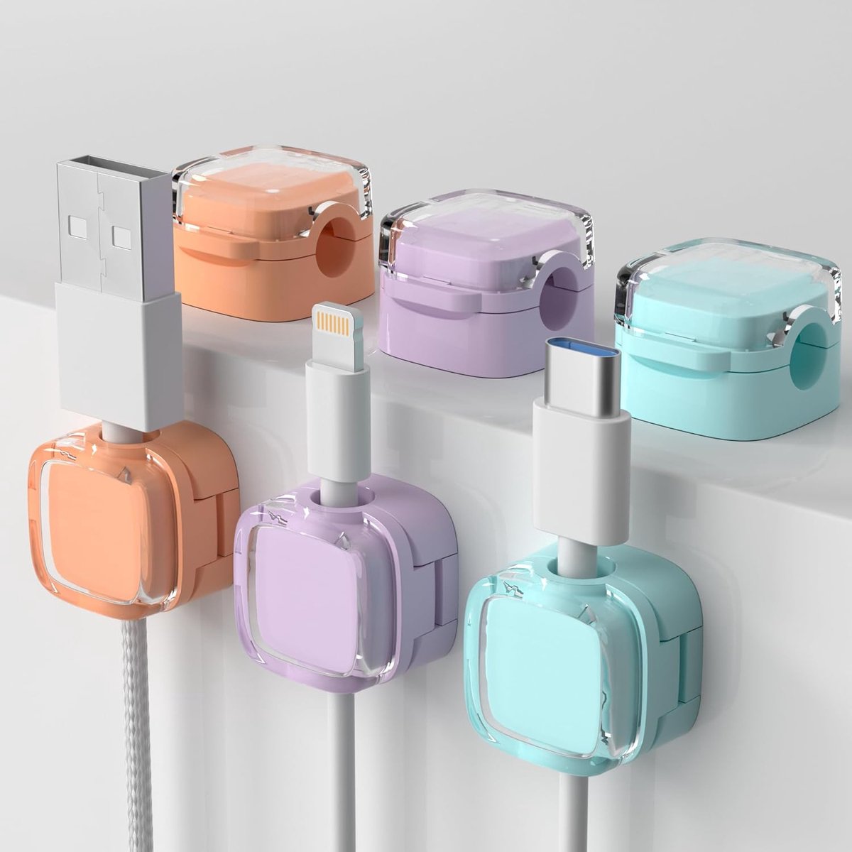 SnelShoppen - Set van 6 Magnetische Kabelorganizers, Magnetische Desk Kabelclips voor Kabelbeheer, Kleefbare Oplader Kabelclips, Kleur Mix voor Thuis