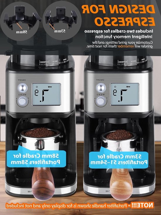 Elektrische Koffiemolen met Kegelvormige Maalschijf – 51 Maalinstellingen, Afneembare Houder en Reservoir – Perfect voor Espresso, Filterkoffie en Cold Brew (Zilver) — afbeelding 4