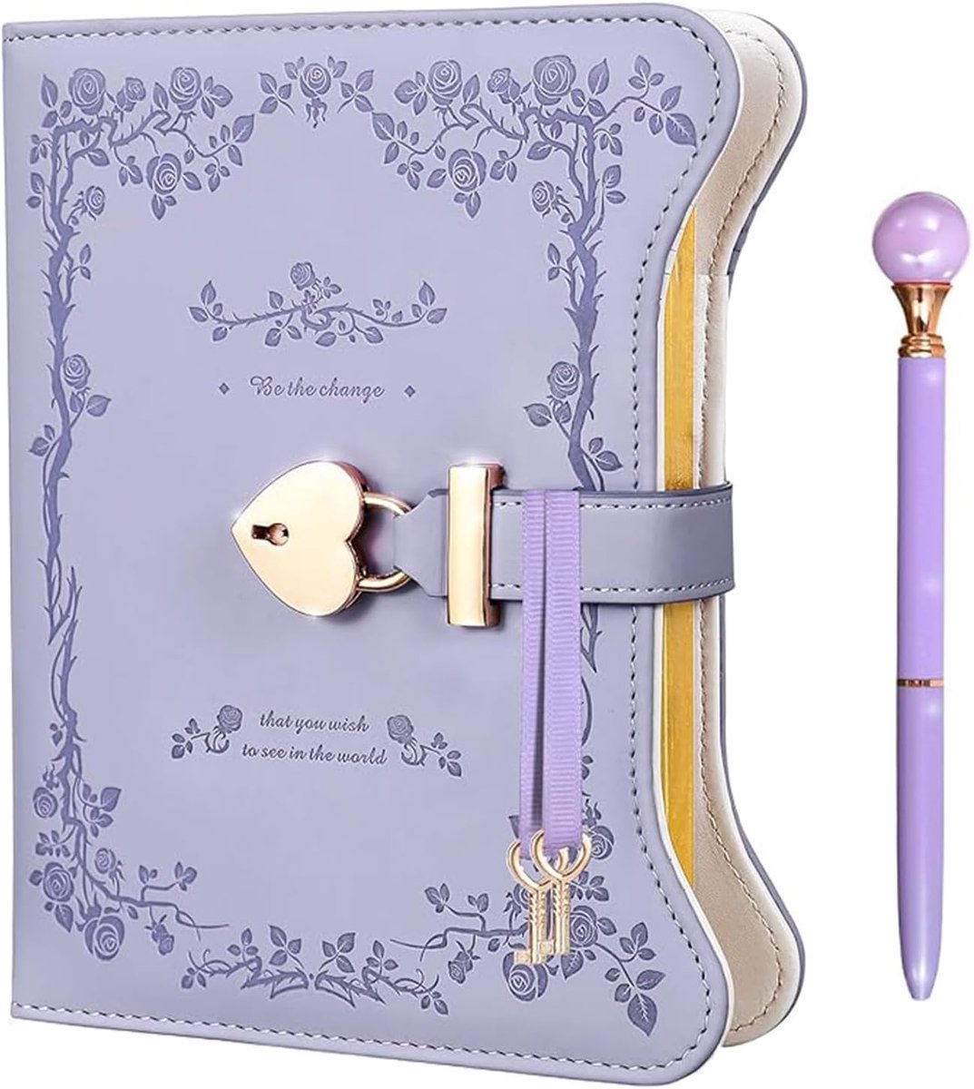 SnelShoppen - Dagboek met Slot voor Meisjes, B6, Vergrendelbaar Notitieboek met Sleutel, 360 Pagina's, Schrijfjournal met PU Hoes, Cadeau Idee voor Me