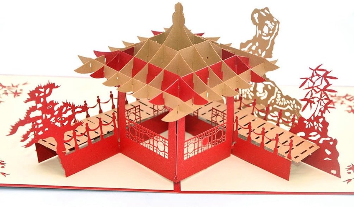 SnelShoppen - 3D Pop Up Verjaardagskaart Handmade Kirigami Suzhou Tuinen Vouwkaart met Envelop voor Verjaardag, Bruiloft, Valentijnsdag, Hoogwaardige