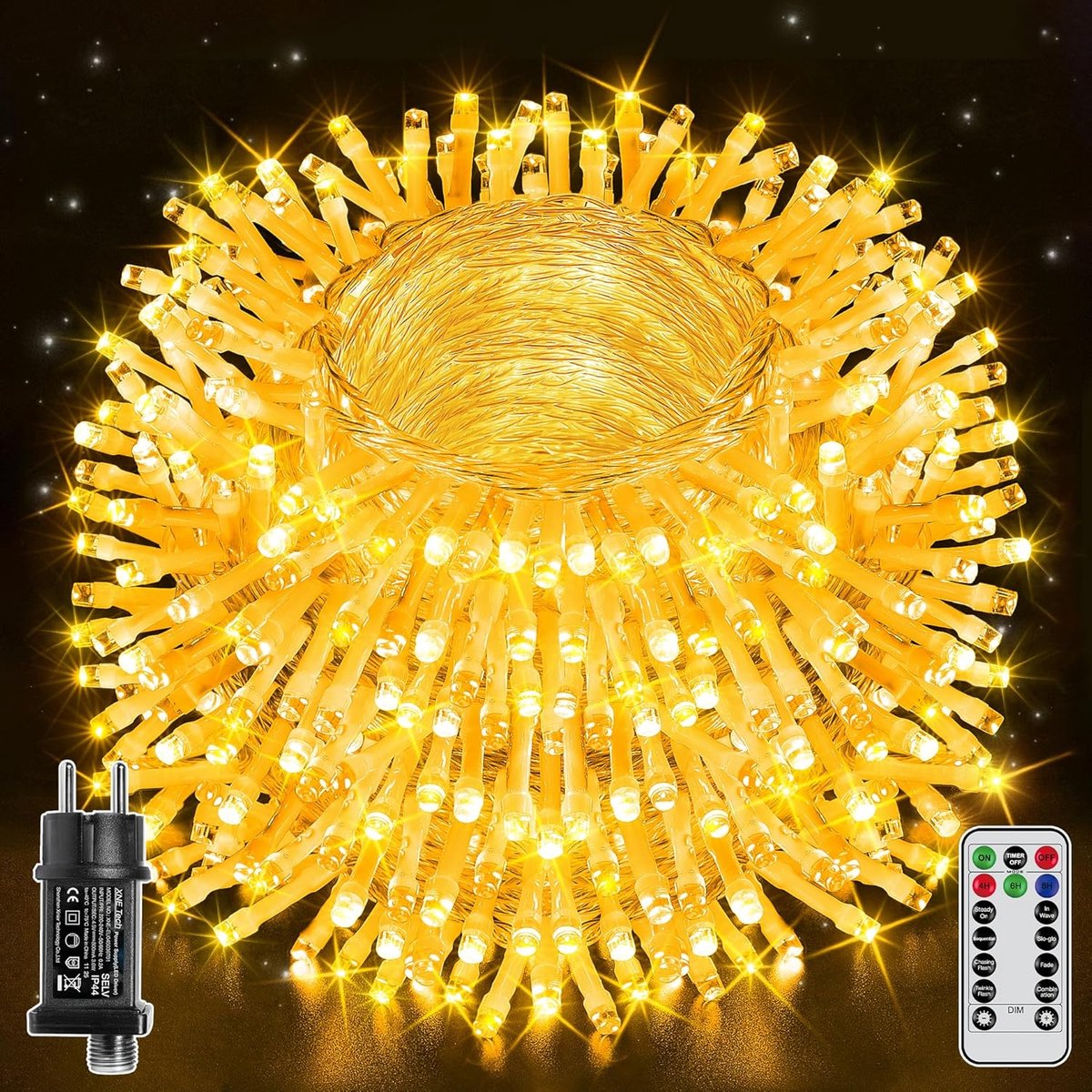 SnelShoppen - Lichtsnoer 100m met 1000 LEDs, Warmwit, Waterdicht IP44, Afstandsbediening, 8 Modi, Dimbaar, Tuin, Balkon, Feest, Bruiloft, Pasen