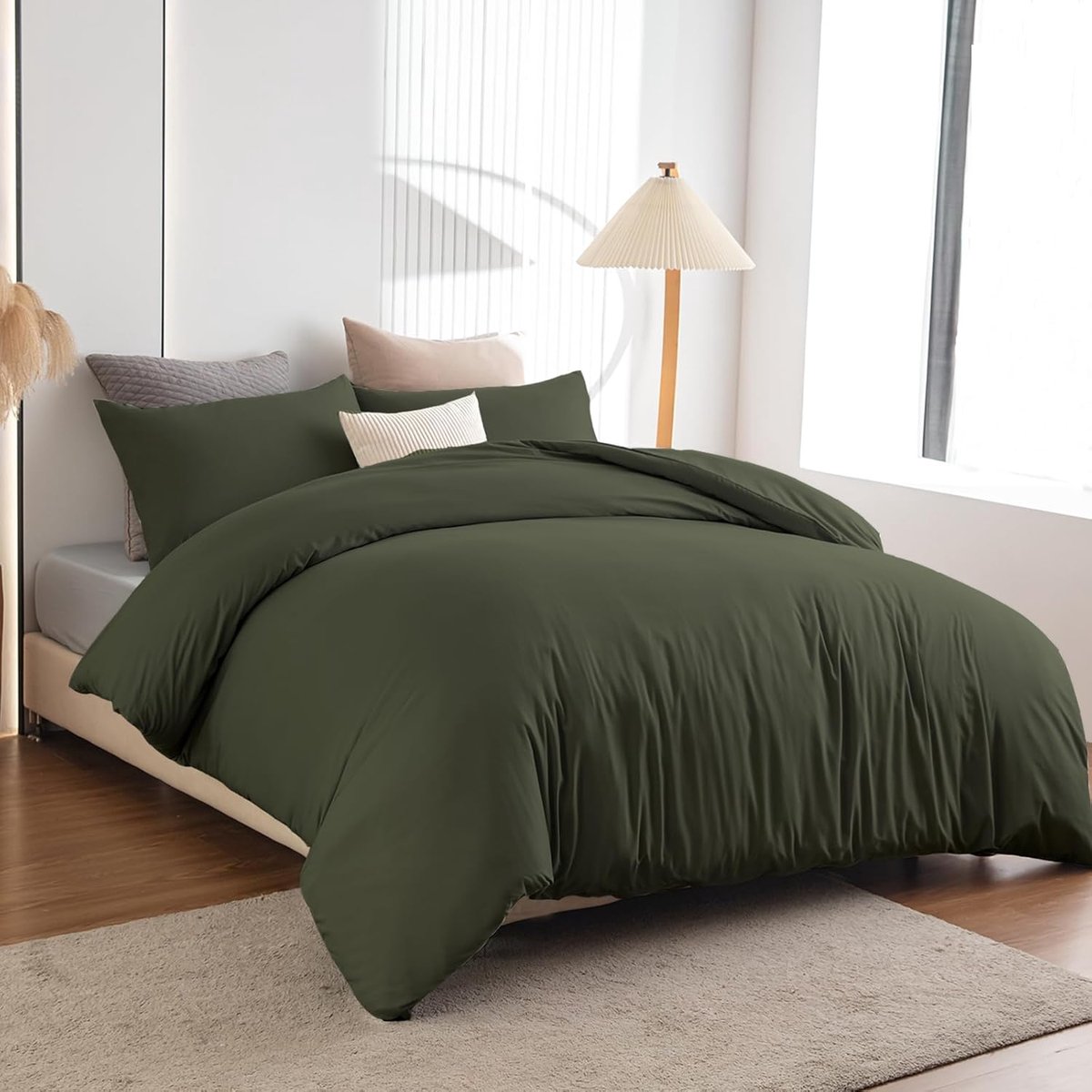 SnelShoppen - Bedlinnen Set 140 x 200 cm, Microfibre Duvet Dekbedovertrek met Kussensloop 80 x 80 cm, Non-Iron en Kreukvrij, Olijfgroen, Ideaal voor W