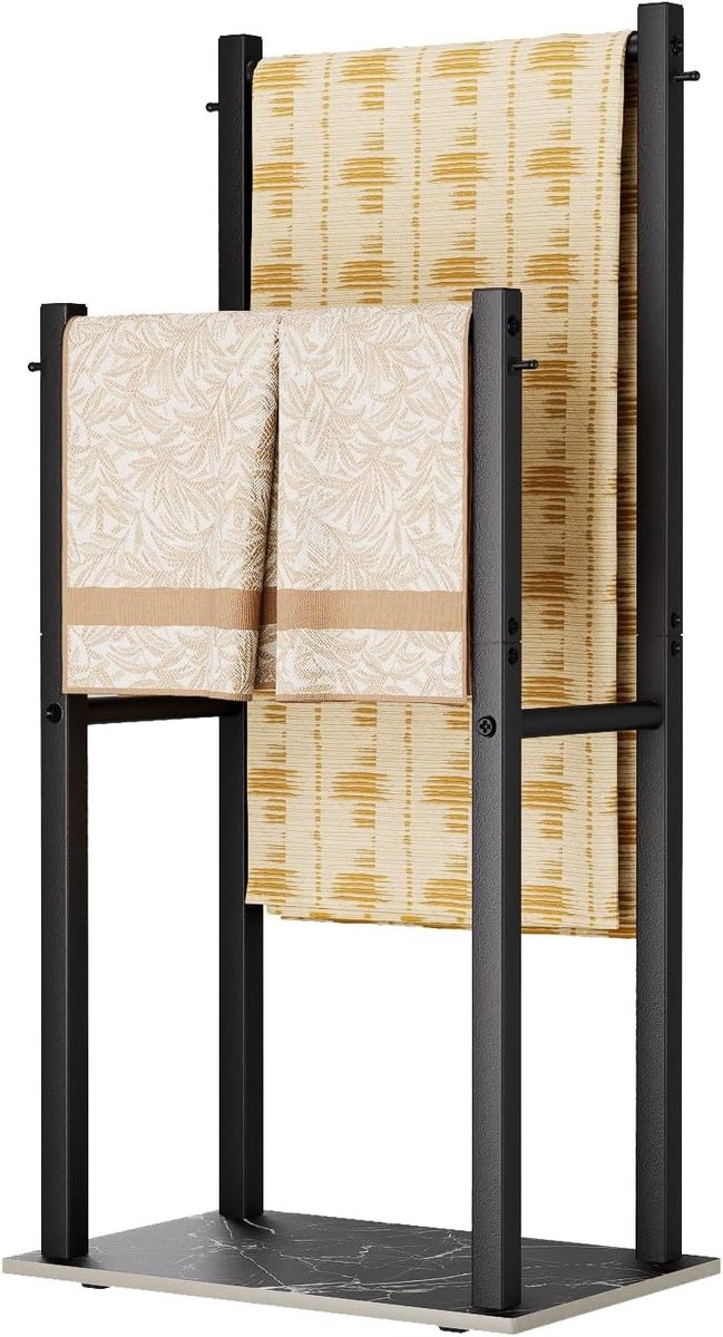 Handdoekstandaard met 2 Stangen voor Badhanddoeken, Dekens en Sjaals - Zwart, 39 x 26 x 80 cm, Ruimtebesparend en Stijlvol Design