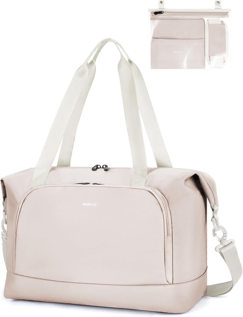 Thijox - ECOHUB Reistas Handbagage 45x36x20 cm, Opvouwbare Weekendtas 30L, Waterdichte Sporttas Dames en Heren, Gerecycled PET, Met Verwijderbare Natz