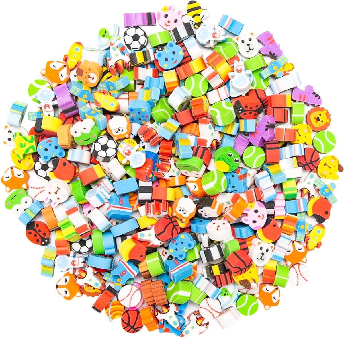 300 Stuks Mini Gum voor Kinderen - Schattige Gummen, Kleurrijke Dieren Gummen, Perfect voor School en Cadeaus