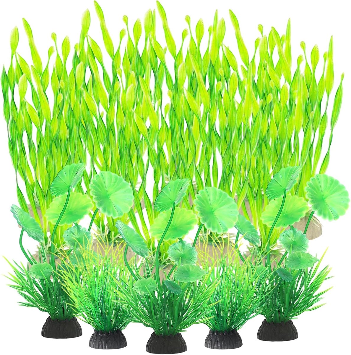SnelShoppen - 15 Stuks Groene Aquarium Decoraties - Kunstplanten voor Aquarium Versiering - Milieuvriendelijke Plastic Planten - Realistische Waterpla
