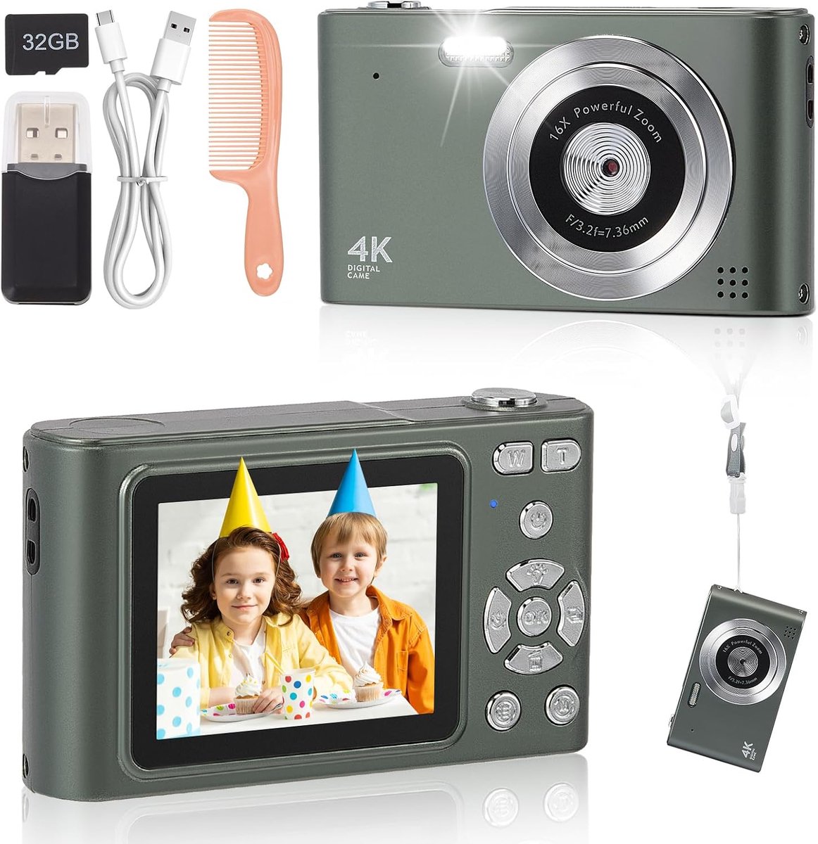 SnelShoppen - Keychain Retro Camera voor Kinderen - Mini Digitale Camera met Autofocus, 48 MP en 4K Video - Vintage Camera in Zwart voor Feest, Campin