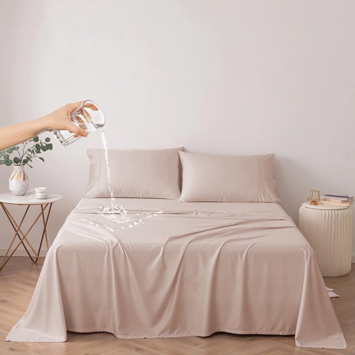SnelShoppen - 100% Waterproof Bed Cover Liner, Matrasbeschermer Voor Bed, Herbruikbare Onderlaag, Bedlakens Protector Camel, Cal King/King 230x250cm