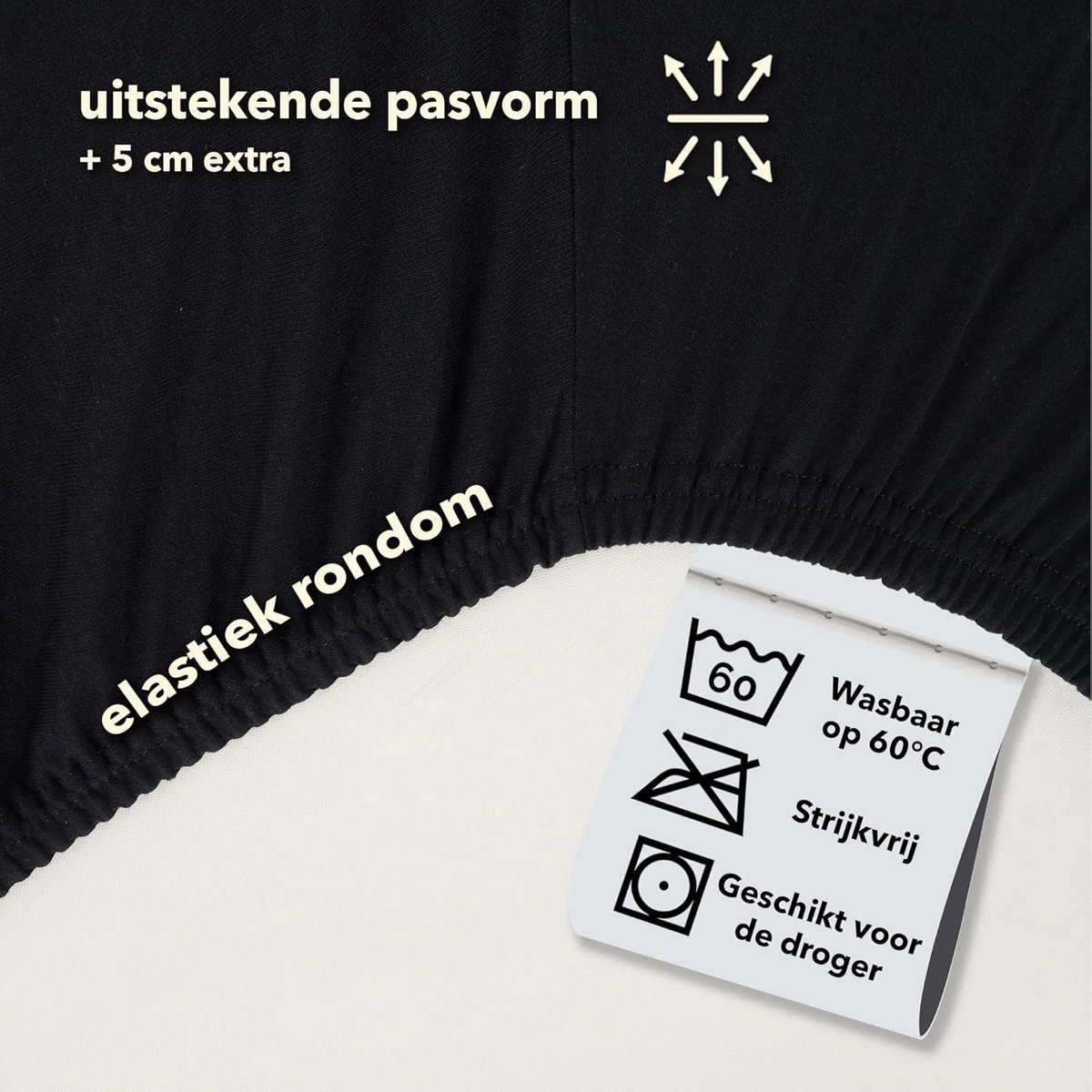 SnelShoppen - Jersey Fitted Sheet 180x200 cm - 200x200 cm - Zwart - 100% Katoen - Duurzaam - Oeko-Tex Standaard 100 - Perfect voor Elk Bed