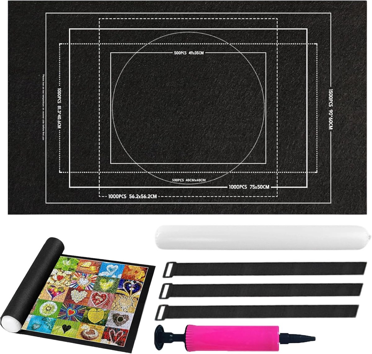 SnelShoppen - Puzzelmat 1500 stukjes met Puzzelrollerset - Draagbare Antislip Viltmat voor Kinderen en Volwassenen - Opbergaccessoires met Opblaasbare