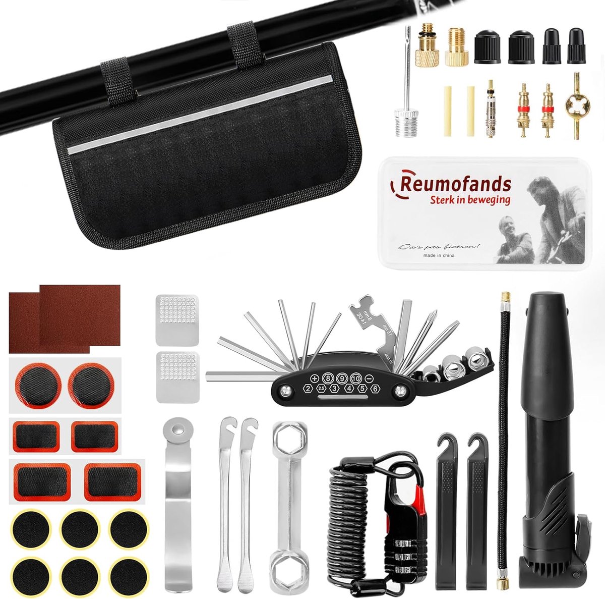 SnelShoppen - 40-delige Fietsonderhoud Kit, 16-in-1 Gereedschap, Fietsband Reparatieset met Pomp, Lever en Nood Gereedschap voor Mountainbike