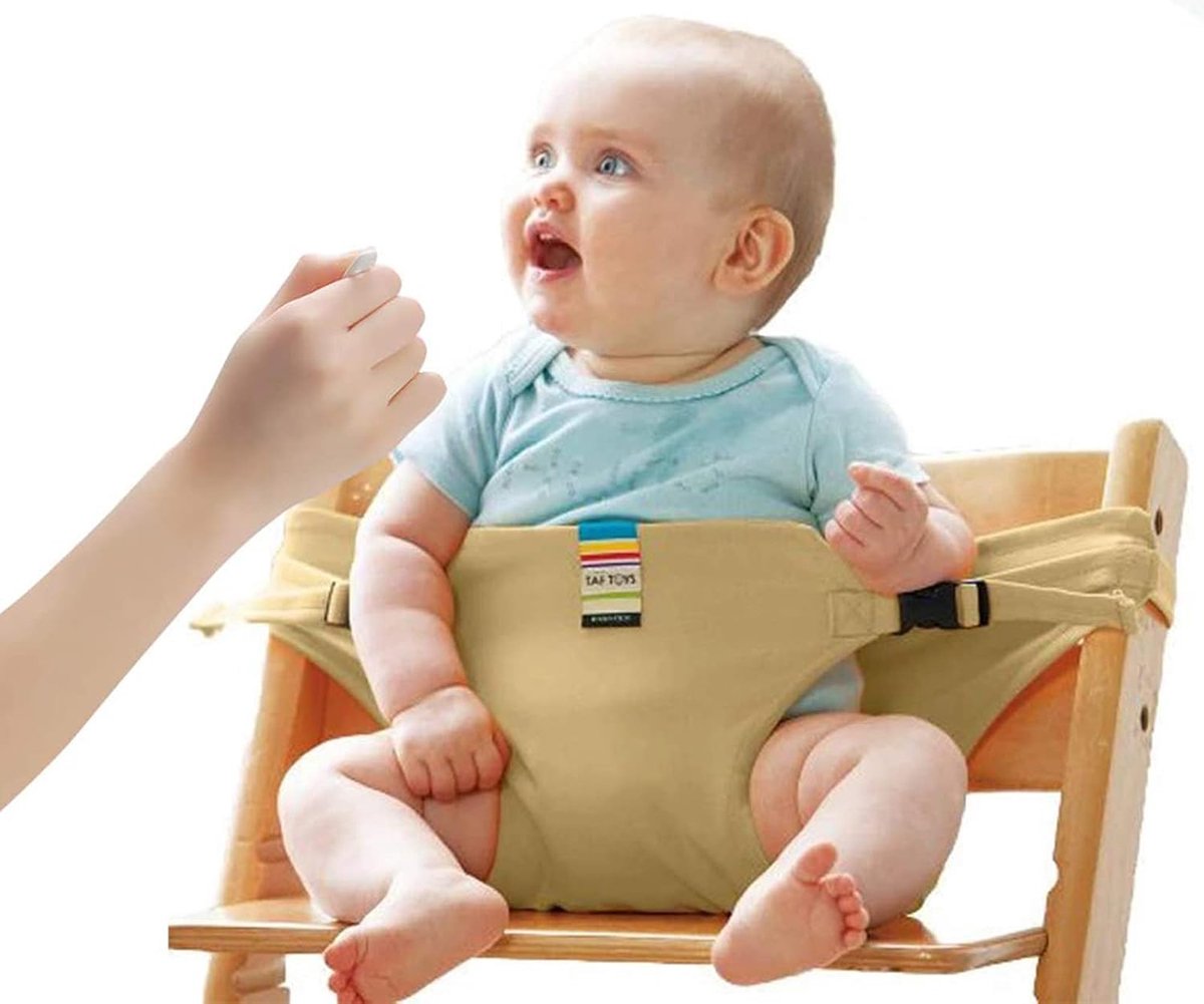 SnelShoppen - Vouwbare Draagbare Eetstoel voor Baby's en Peuters met Veiligheidsgordel - Khaki - Perfect voor Thuis, Reizen, en Buitenshuis