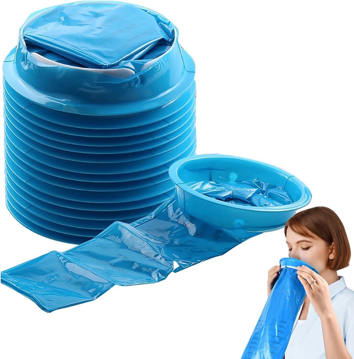 SnelShoppen - Pack van 12 Disposable Emesis Bags 1000 ml - Blauw - Hoogwaardige Opaak Lockable Brakenzakken voor Kinderen en Volwassenen - Ideaal voor