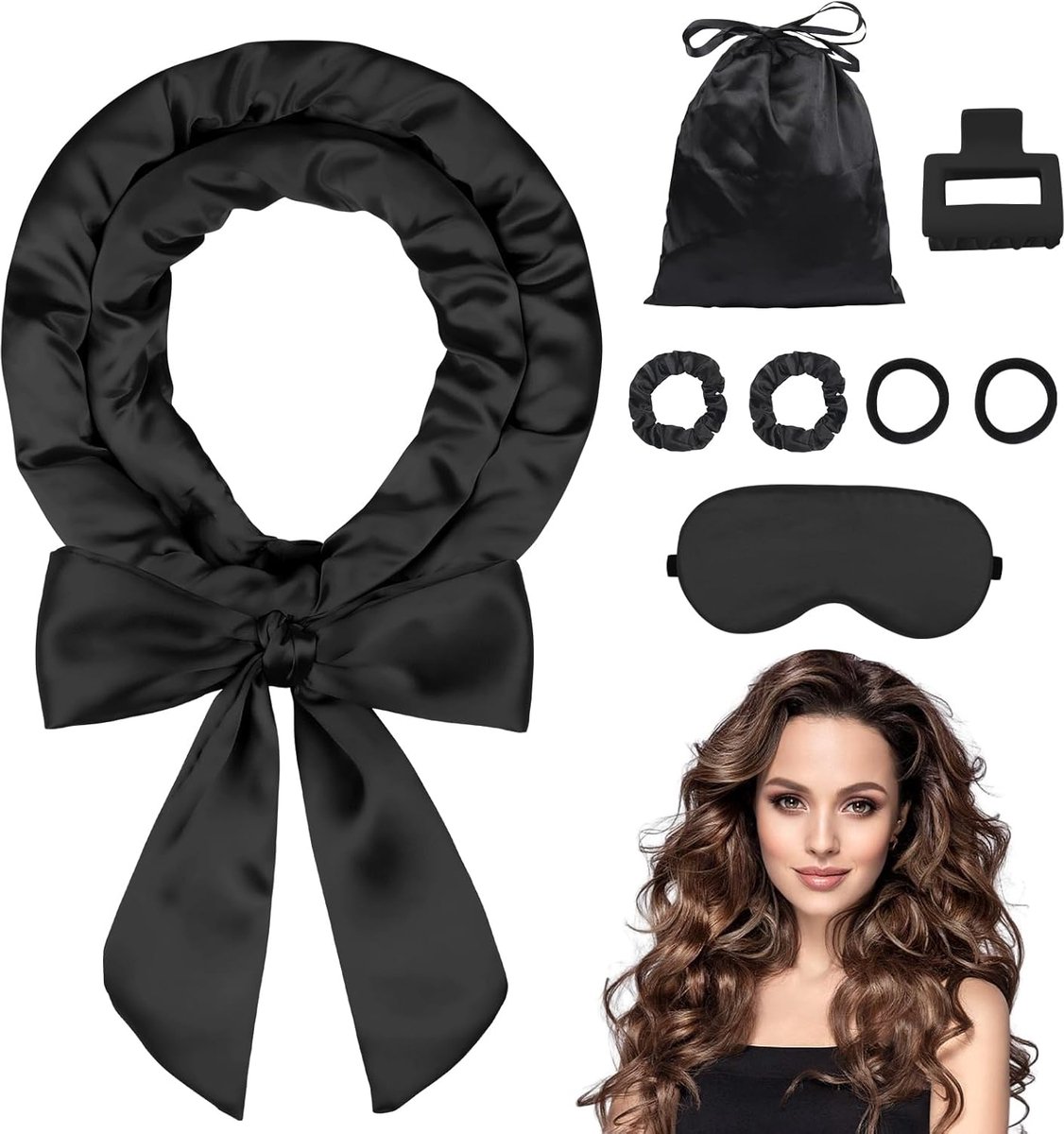 SnelShoppen - 8 Pcs Heat Free Haar Krullers Set voor Lang Haar - Heatless Krullen Band met Slapende Masker - Zachte Satin Materialen voor Gezonde Curl