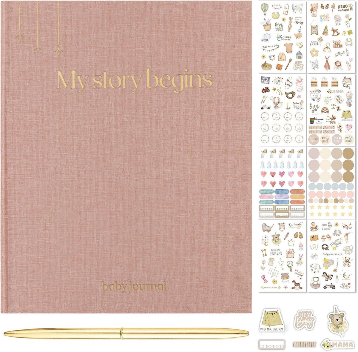 SnelShoppen - Baby Photo Album, Zwangerschapsjournal, Baby Album, Baby Dagboek, 112 Pagina's, Inclusief 8 Stickers en Balpen (Roze)