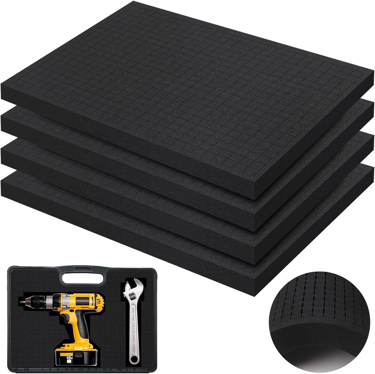 SnelShoppen - Premium Grid Foam Set 4x400x300mm - Schokabsorberende Inleg voor Gereedschapskoffers, Verpakking en Opslag - Ideaal voor DIY en Professi