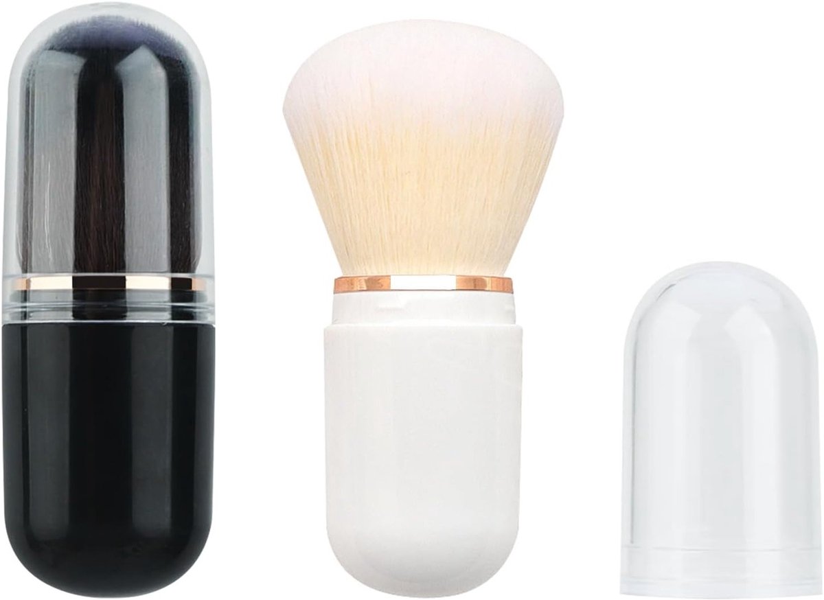 Make-upborstel set van 2 - Rechttrekbare mini borstel - Zacht synthetisch haar - Ideaal voor onderweg - ShopVlot