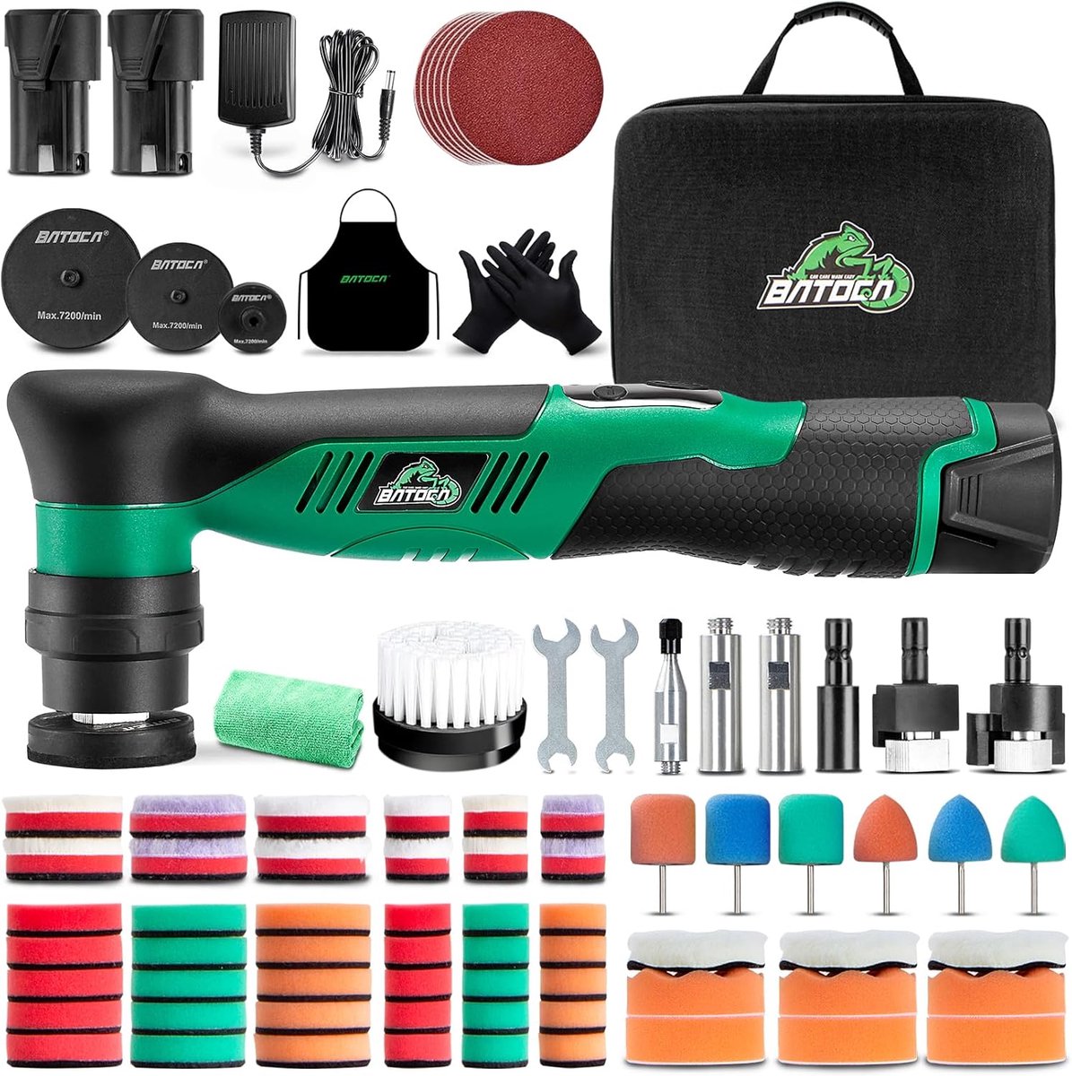 SnelShoppen - Draadloze Auto Polijstmachine Mini Polisher 3-in-1 met 2 Batterijen 12V 2.0Ah, Rotatie & Orbitaal Polijsten, 6 Snelheden 2000-5500RPM, I