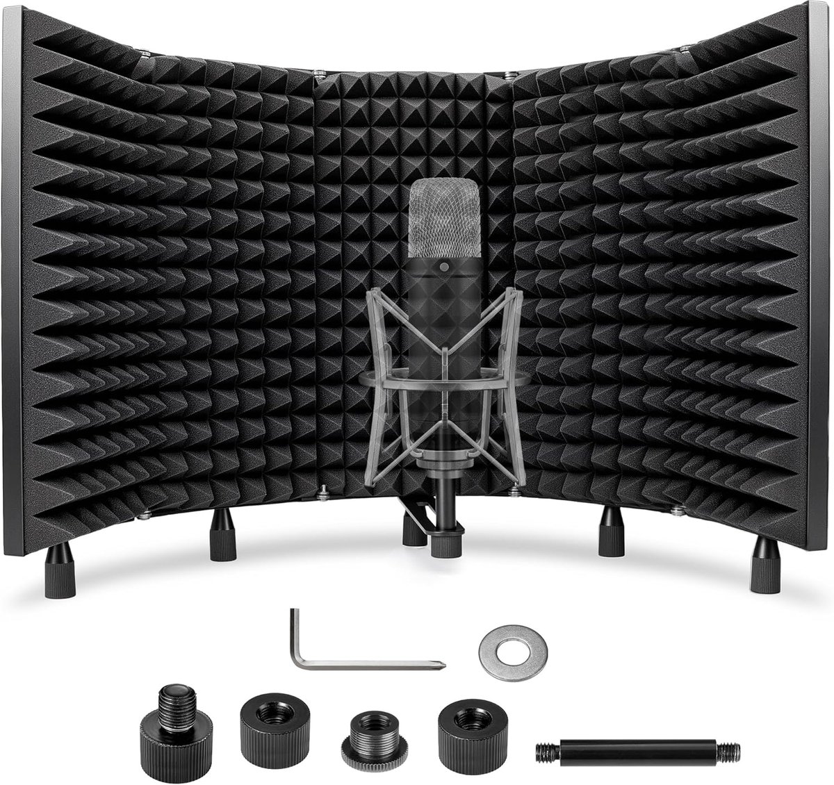 SnelShoppen - 5 Panel Microfoon Isolatie Scherm met 180° Verstelbare Popfilter - Geluidsabsorberend, Vouwbaar voor Studio-opnames - Ideaal voor Thuiss