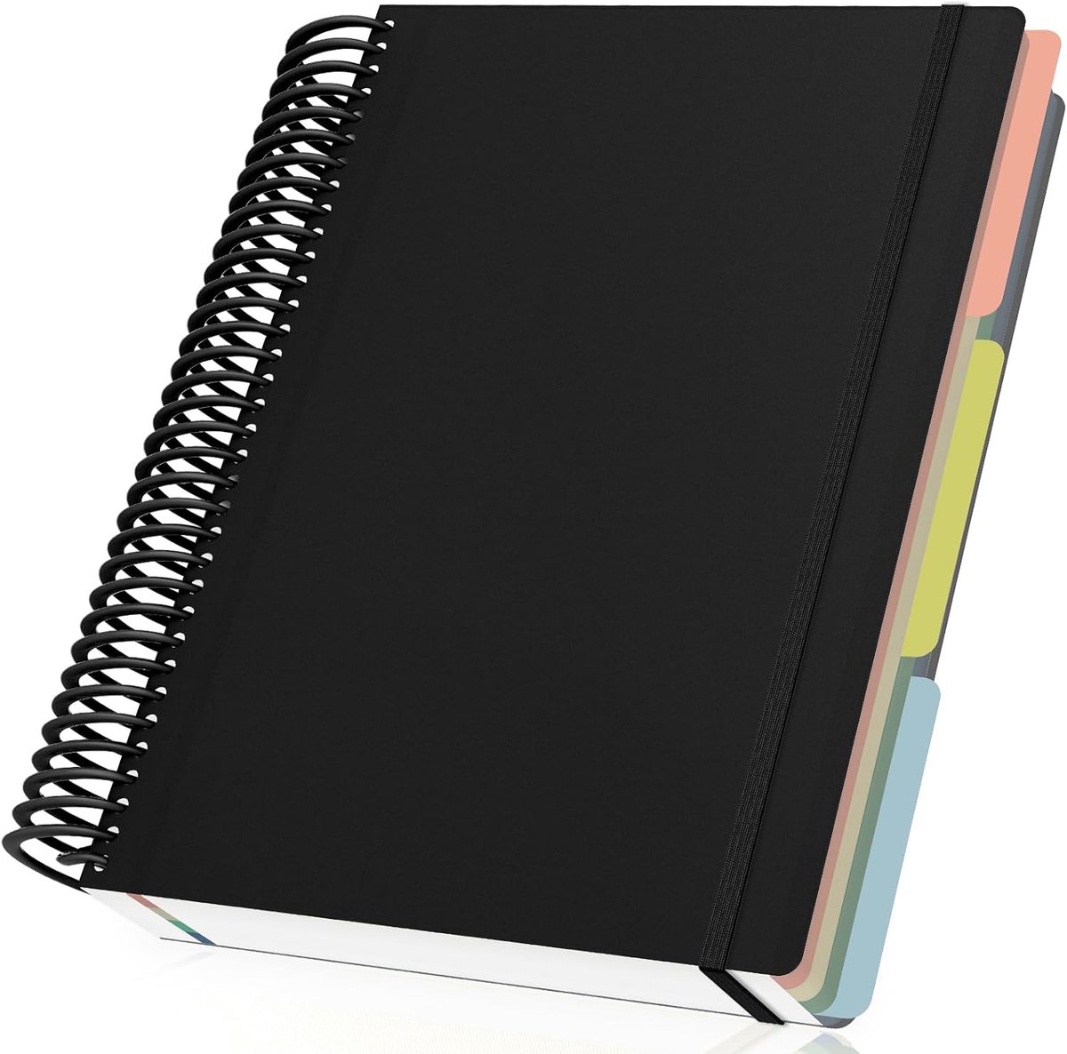 SnelShoppen - Notepad A4 Gelijnd - Spiral Notitieboek A4 23,5x29,7cm - 90g/m² Gekleed Dagboek - Zwart Spiral Notitieboek A4 met Scheidingsbladen 120 V