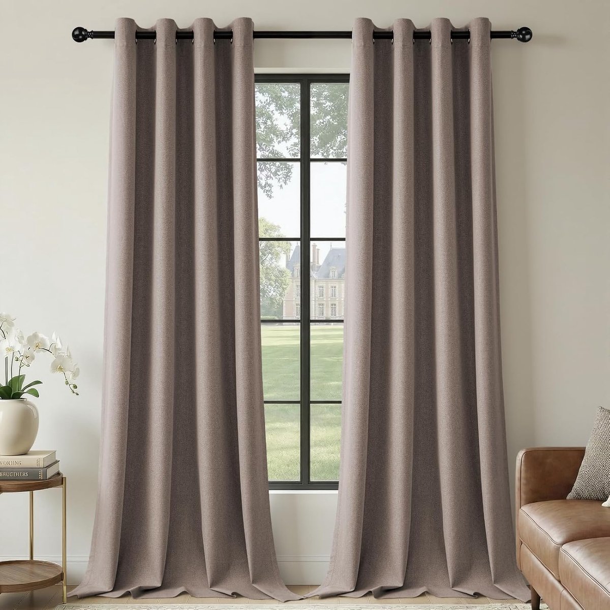 SnelShoppen - Blackout Gordijnen 100% Lichtdicht 230 x W 140 cm Sand Bruin Thermische Gordijnen met Oogjes Set van 2 voor Slaapkamer, Woonkamer en Kin