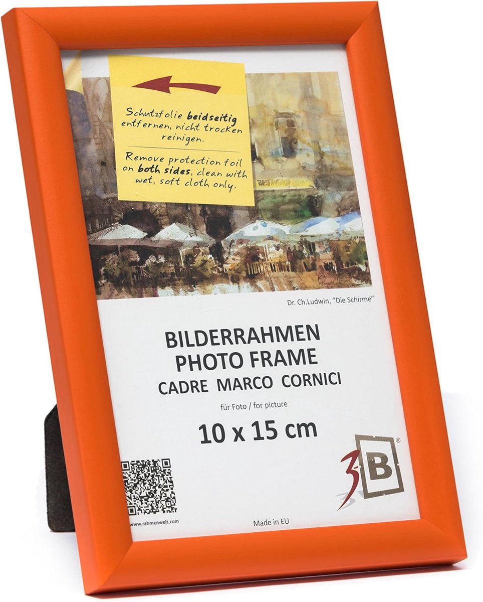 SnelShoppen - Houten Fotolijst 10x15 cm - Oranje - Elegant en Glanzend - Met Acrylglas - Voor Portret en Landschap - MDF Achterpaneel