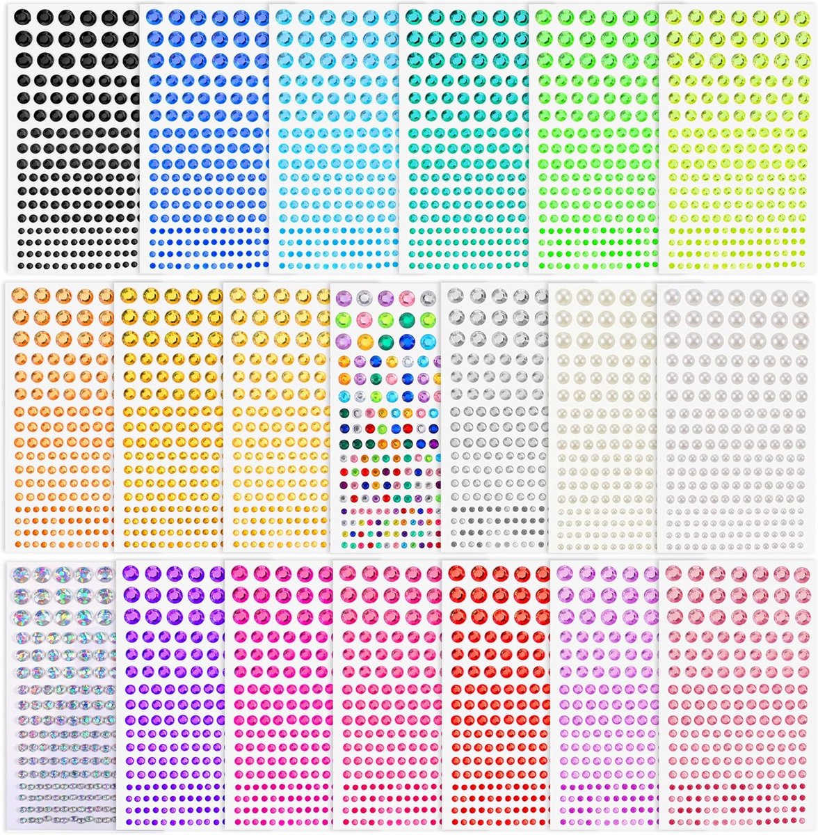 SnelShoppen - 3940 stuks zelfklevende glitterstenen in 5 maten (3/4/5/6/8 mm) - Kleurrijke strass-steentjes voor make-up, nailart en festivalaccessoir