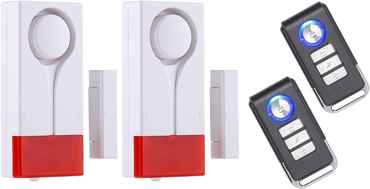 SnelShoppen - Draadloze Deur- en Raamalarm 2 Pack, 105dB Antidiefstal Alarm met Afstandsbediening voor Huis, Appartement, Garage en Zwembad