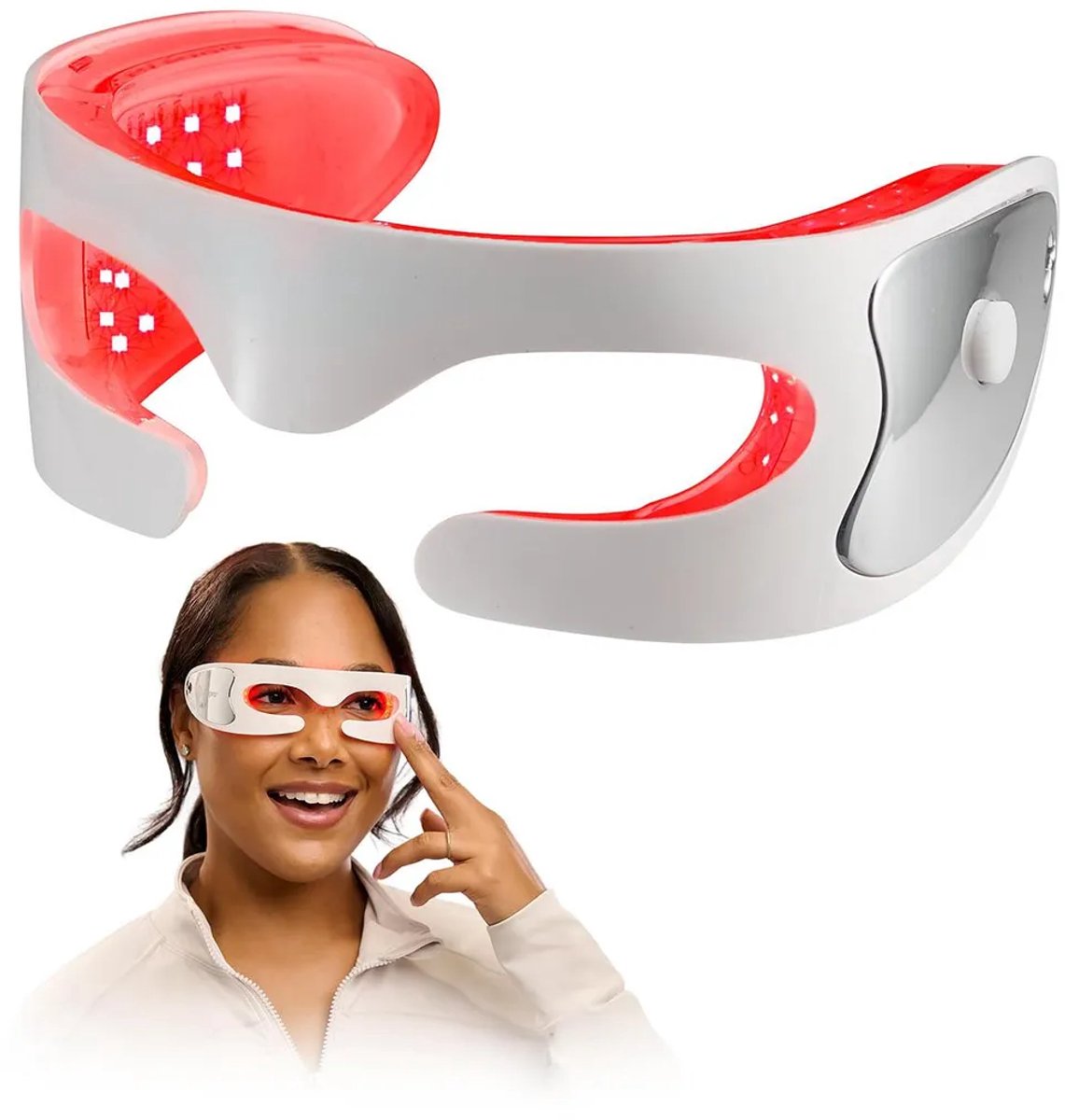 LED-oogmassageapparaat met rood licht en vibratiefunctie, 3 standen, 36 LED's, oplaadbaar, zodat u thuis kunt genieten van ontspannende oogverzorging.