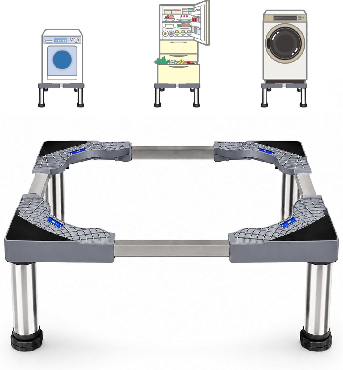 SnelShoppen - Wasmachine Basis, Verstelbare Onderstellen voor Koelkast, Droger en Vriezer, Hoge Belastbaarheid 150 kg, Aanpasbare Hoogte en Breedte (4