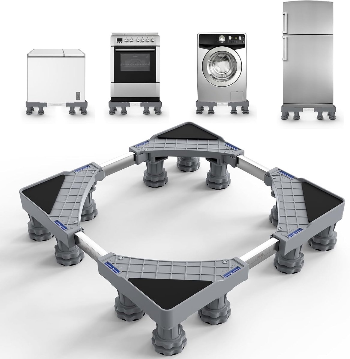 SnelShoppen - 12-Foot Wasmachine Onderstel, Verstelbare Basis voor Koelkast, Droger, 500kg Draagvermogen, Geschikt voor 46-60cm Breed, 9-13cm Hoog, Gr