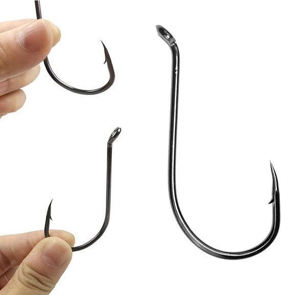 SnelShoppen - 200 Stuks Vis Haken Set 10 Maten 3-12 Carbon Staal Haken met Tanden Zwart in Stevige Plastic Doos voor Verkoop, Vissen, Hengelsport van Snelshoppen — afbeelding 2