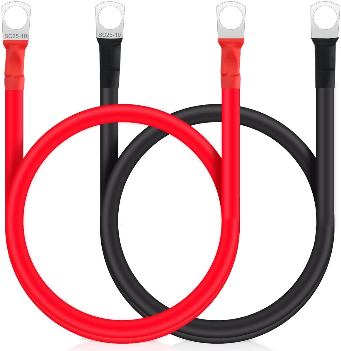 SnelShoppen - 2 x 12V M10 Accukabel Set - 50 cm - 25 mm² - Pure Koper - Robuuste Accukabels voor Zonne-energie en Accu's - Rood/Zwart