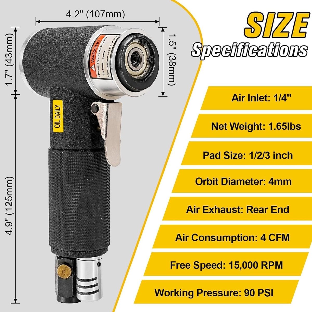 SnelShoppen - Mini Polisher 25/50/75mm Compressed Air Random Orbital Sander met 60 Stuks Mix Grit Schuurpapier, Ideaal voor Auto Polijsten