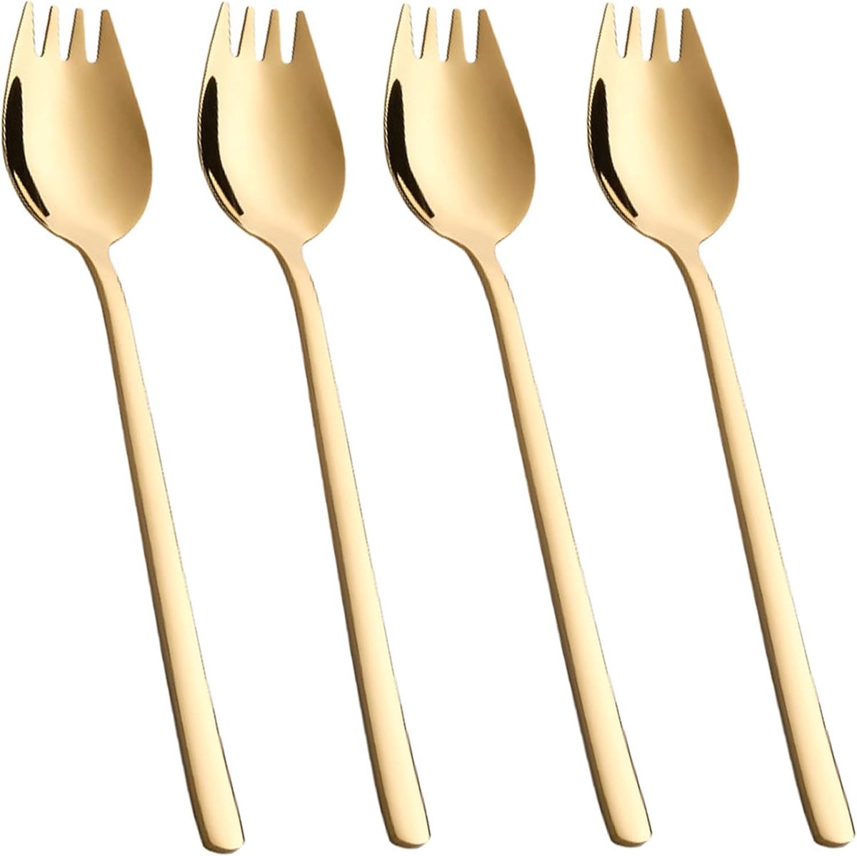 SnelShoppen - 4pcs Sporks RVS Sportlepel, Lange Saladlepel, 2-in-1 Diner Vork & Soeplepel, Multifunctionele Lepel en Vork voor Camping, Thuis of Reize