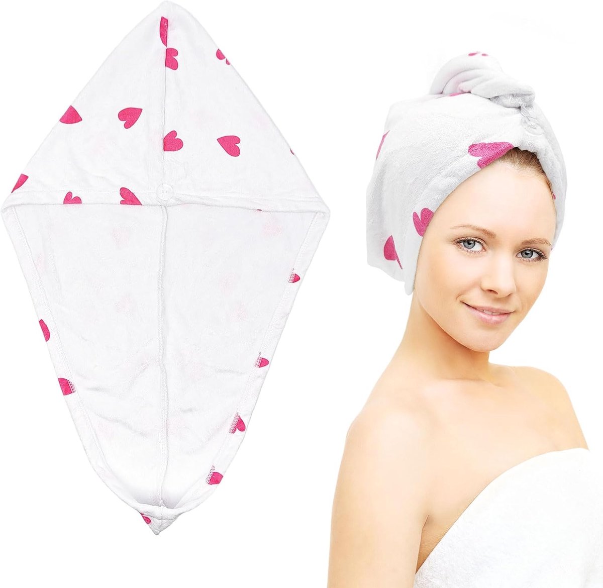 SnelShoppen - Quick Dry Hair Turban Towel - Super Absorbent Microfiber Haarhanddoek voor Dames - Sneldrogend, Hart Design, 25x65cm, Perfect voor Lang,
