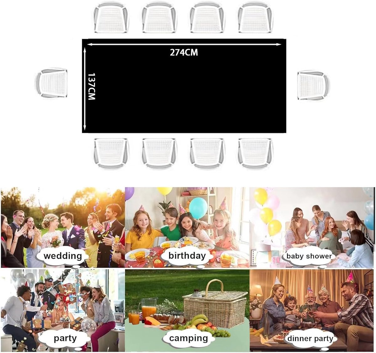 SnelShoppen - 2 Stuks Kleurrijke Plastic Tafelkleed voor Feestdecoratie, Verjaardag, BBQ, Familiebijeenkomsten, 137 x 275 cm, Diep Paars