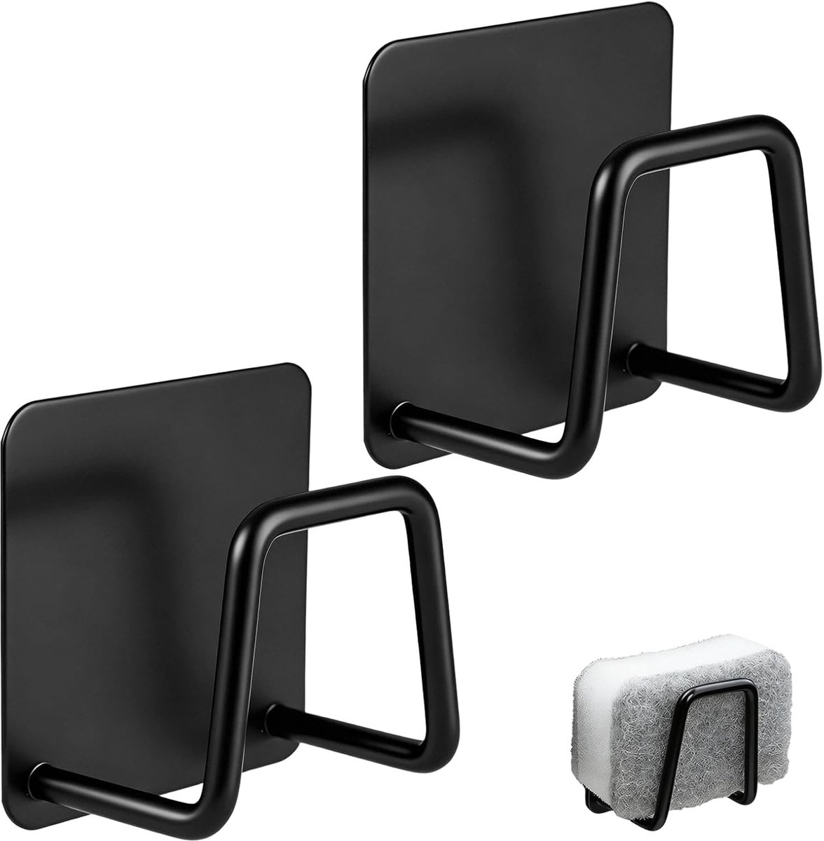 SnelShoppen - 2 Stuks Roestvrijstalen Sponshouders Keuken | 5×5×3 cm Zwart Zelfklevende Sponshouder, Multifunctioneel voor Keuken en Badkamer
