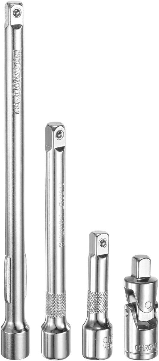 SnelShoppen - 1/4" Drive Steekdopsleutel Verlengset 2" 4" 6" - Robuuste Chrome Vanadium Staal Universele Aandrijving - 4-Delige Set voor Klussen en On