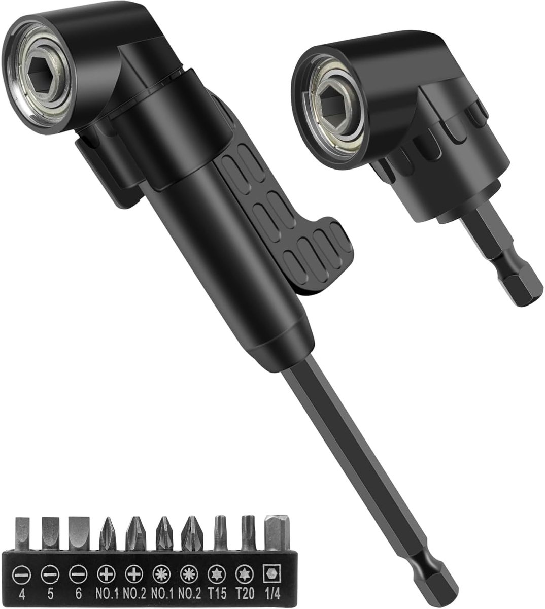 SnelShoppen - 12PCS 105° Hoekboor Bevestigingsset, 1/4" Hex Shank Hoek Gereedschap met 10 Multifunctionele Schroevendraaiers voor Krappe Ruimtes (Lang